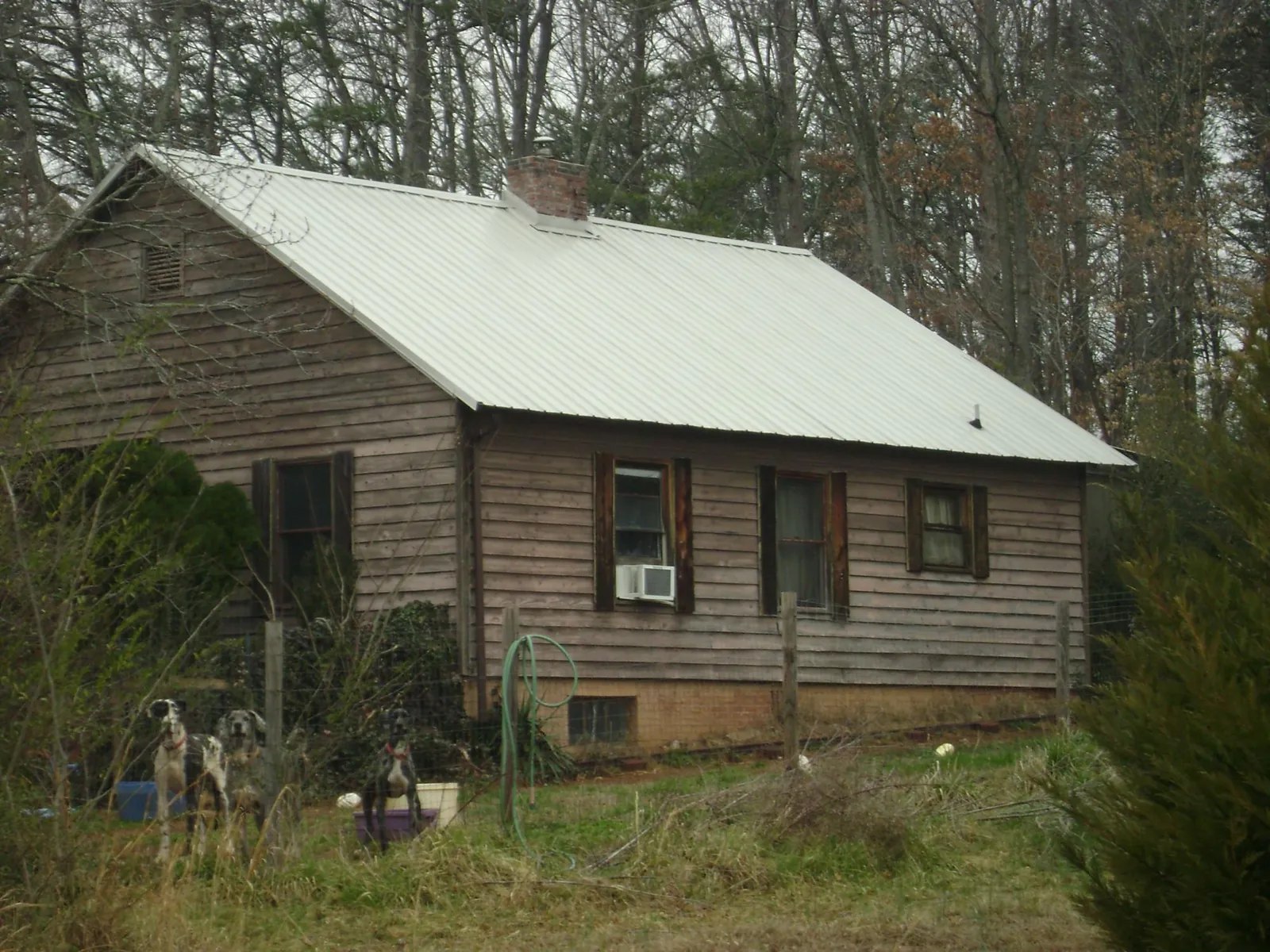 White metal roof on an old wood sided farmhouse, from a Asphalt Shingle Roof Repair job in Bentleyville